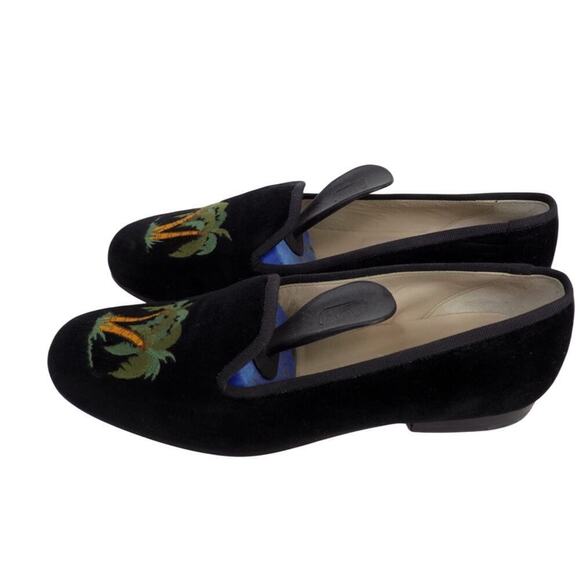 Stubbs and Wootton‎ Black Velvet Slippers with Palm Tree Embroidery 6.5 $545 🌴 - Picture 5 of 6